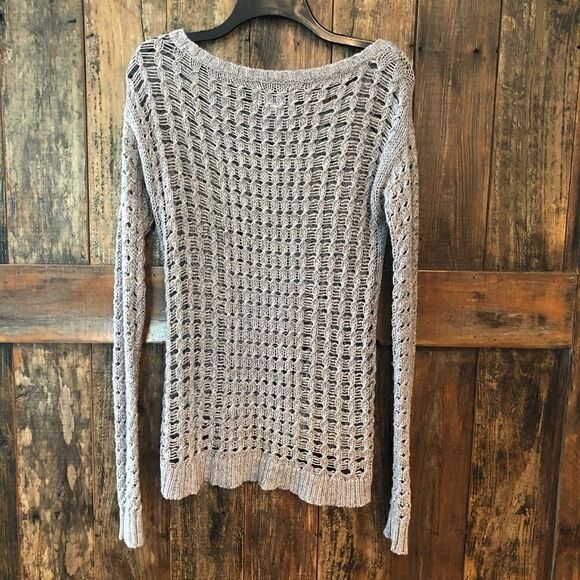 American Eagle XL Gray Lightweight Open Knit Slouchy Long Sleeve Sweater - Picture 4 of 6